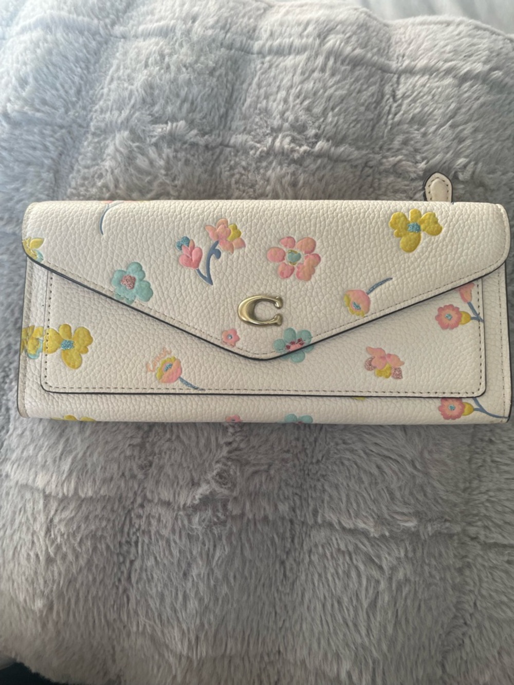 Coach Floral Leather Wallet with Gold 'C' Accent